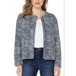 Liverpool boxy tweed womens black plaid jacket Size Small Preppy office polished